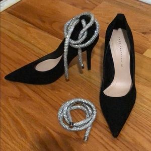 Zara black suede heels with removable wrap core